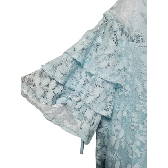 Lane Bryant Dress 18 Blue Lace Ruffle Sleeve Below Knee Pullover Sheath Floral - Picture 10 of 14